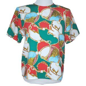 Vintage Kristen Womens Blouse Size Medium Brocade Mixed Rope Print Short Sleeves